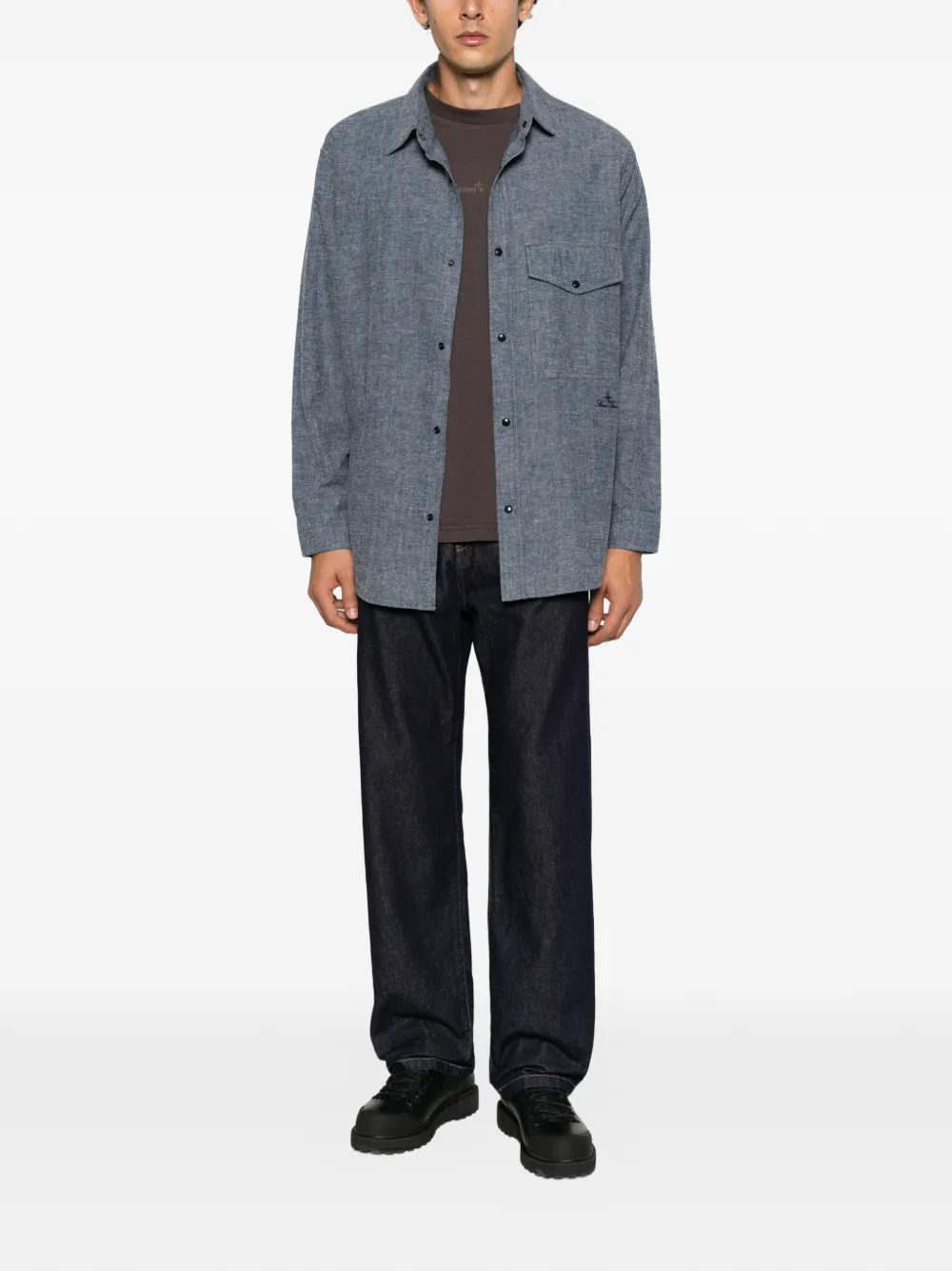 Stone Island Overhemd met geborduurd logo Blauw