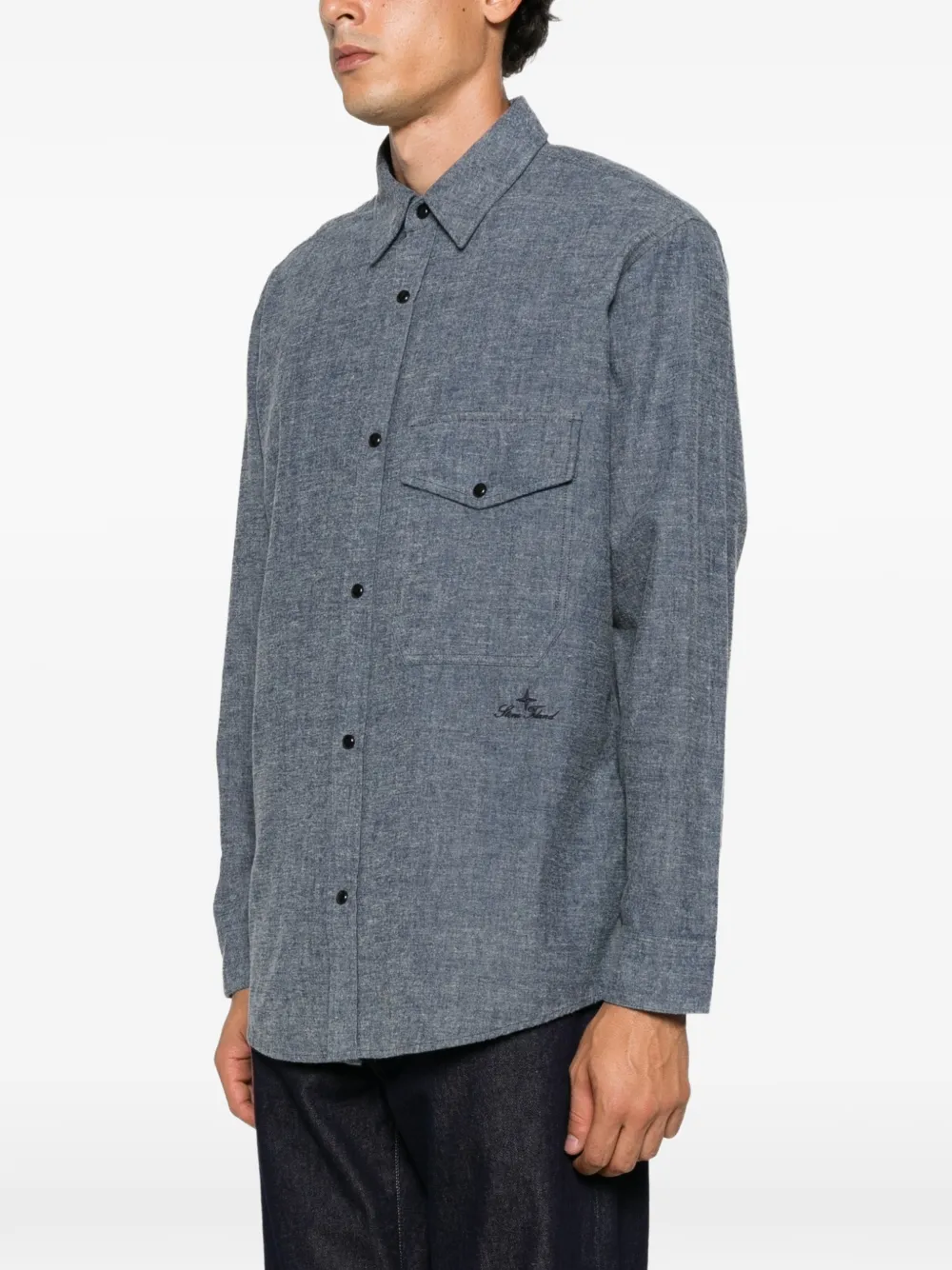 Stone Island Overhemd met geborduurd logo Blauw