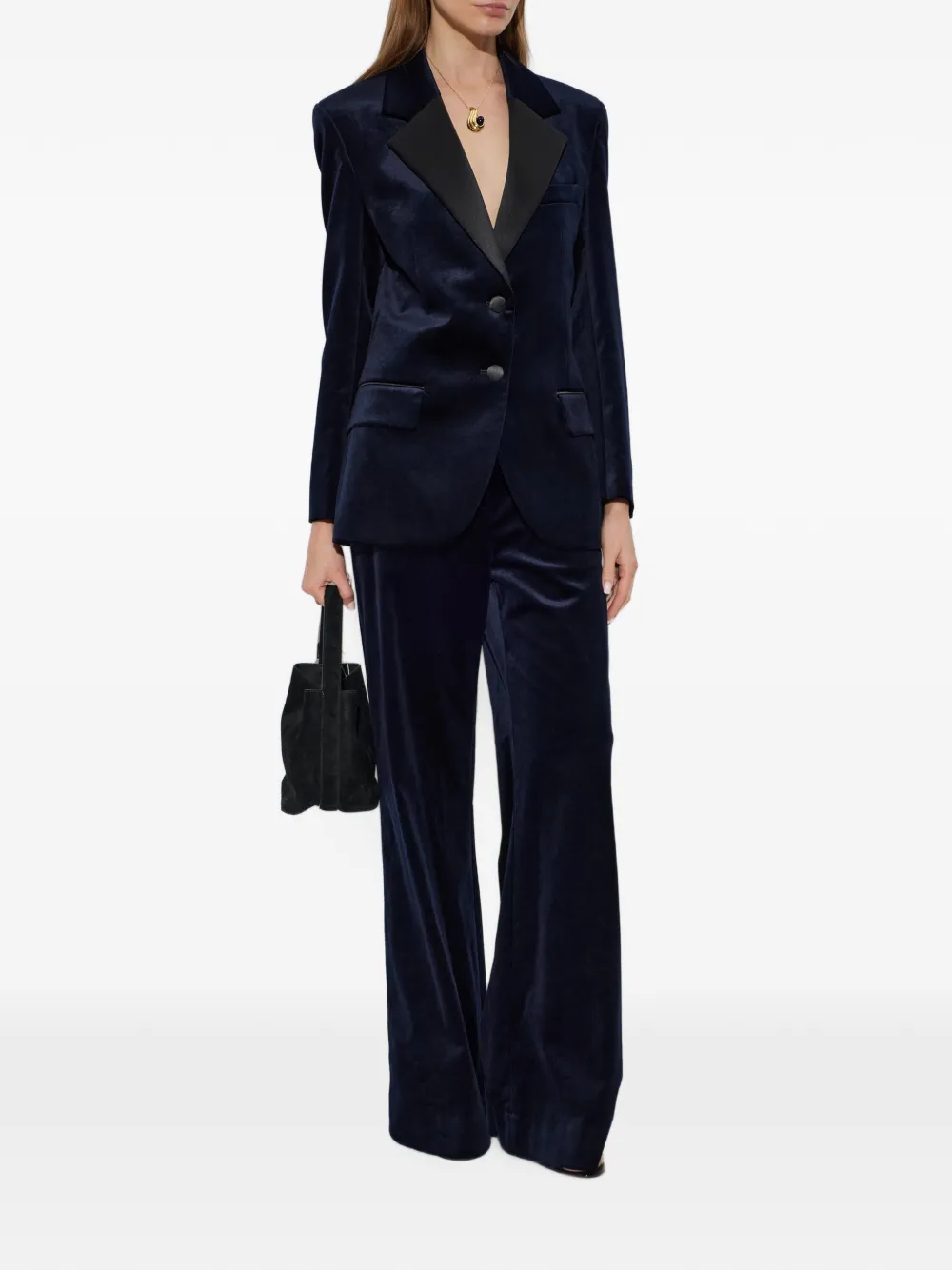 Victoria Beckham Alina fluwelen broek met satijnen afwerking Blauw