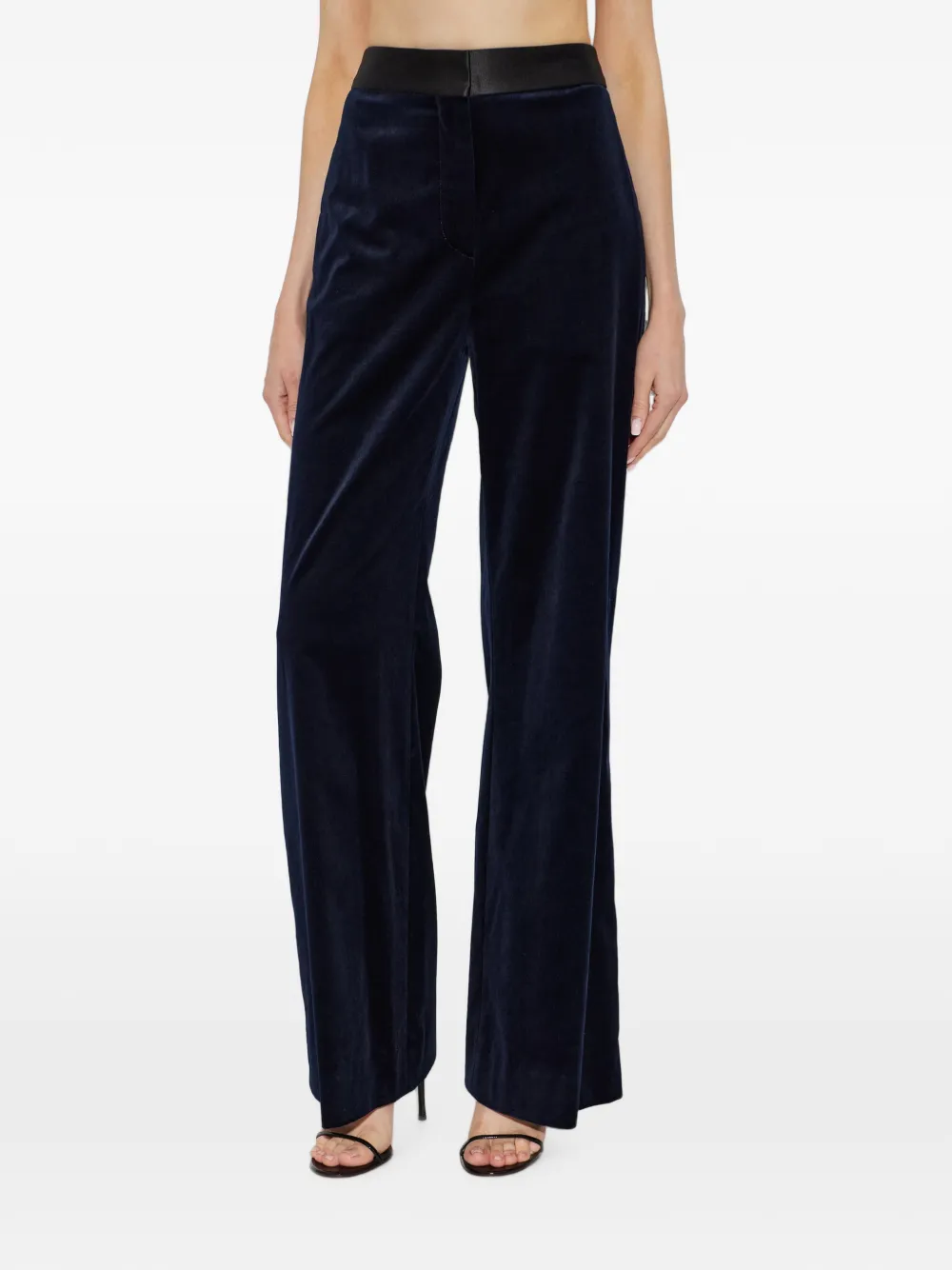 Victoria Beckham Alina fluwelen broek met satijnen afwerking Blauw