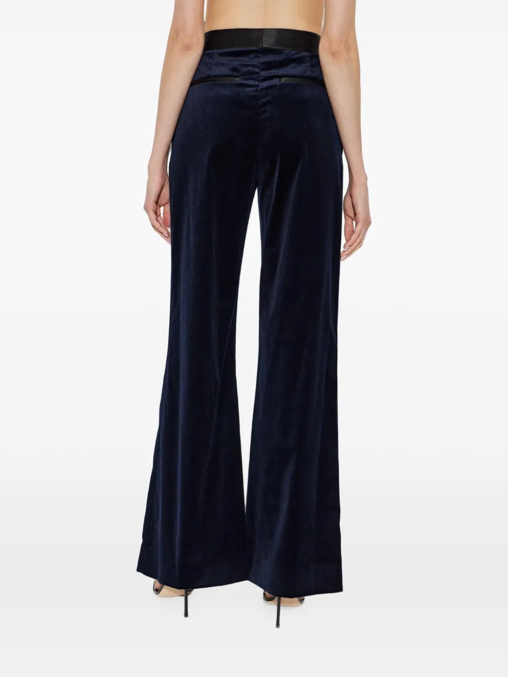Victoria Beckham Alina fluwelen broek met satijnen afwerking Blauw