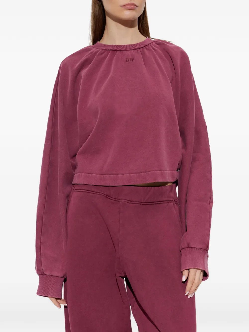 Off-White logo-embroidered cropped sweatshirt Rood
