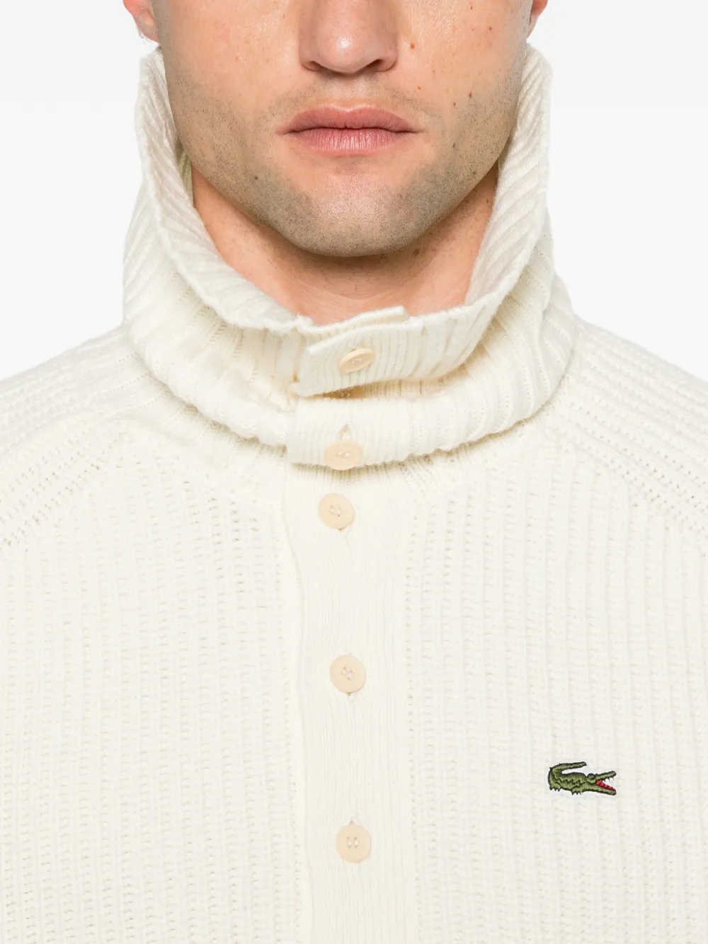 Lacoste Ribgebreide trui met hoge hals Beige