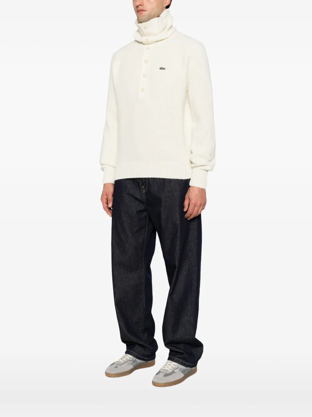 Lacoste Ribgebreide trui met hoge hals Beige