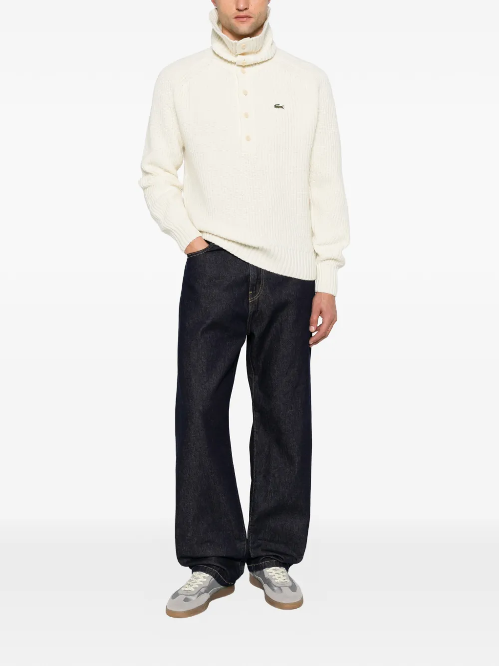 Lacoste Ribgebreide trui met hoge hals Beige