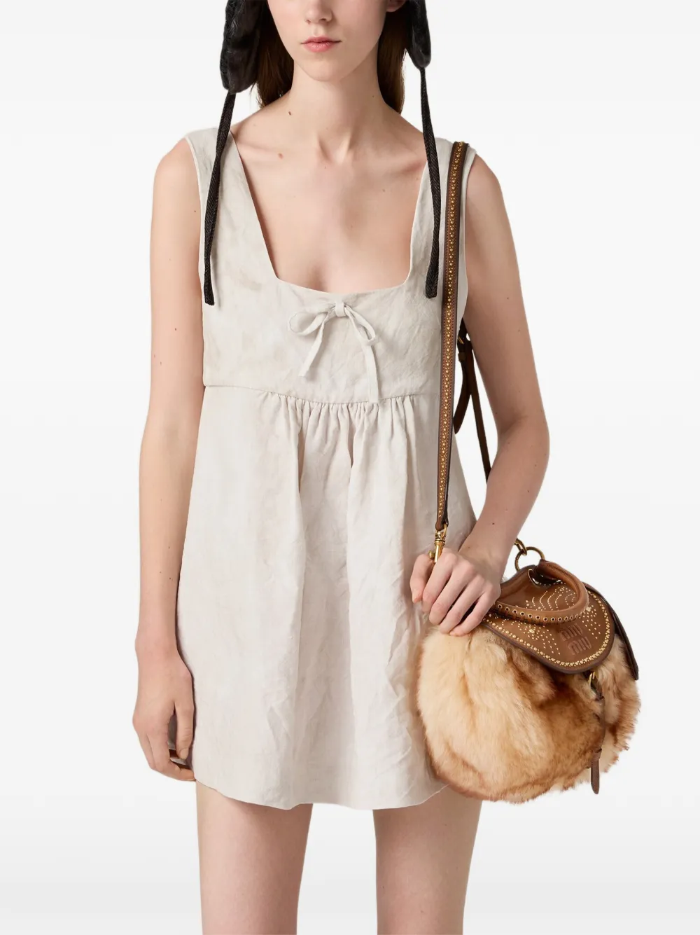 Miu Rendez-Vous lammy en nappaleren tas met metalen studs Bruin