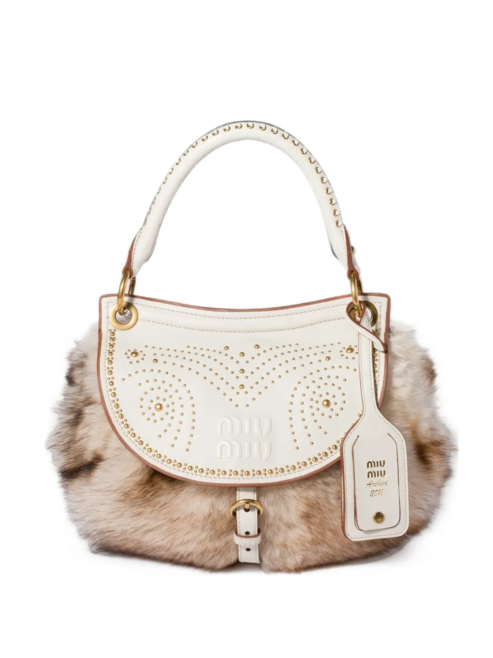 Miu Miu Borsa Rendez-Vous in shearling e nappa con borchie in metallo - Toni neutri