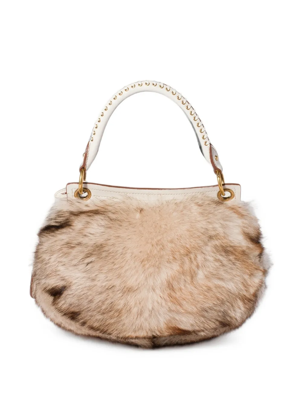 Miu Rendez-Vous lammy en nappaleren tas met metalen studs Beige