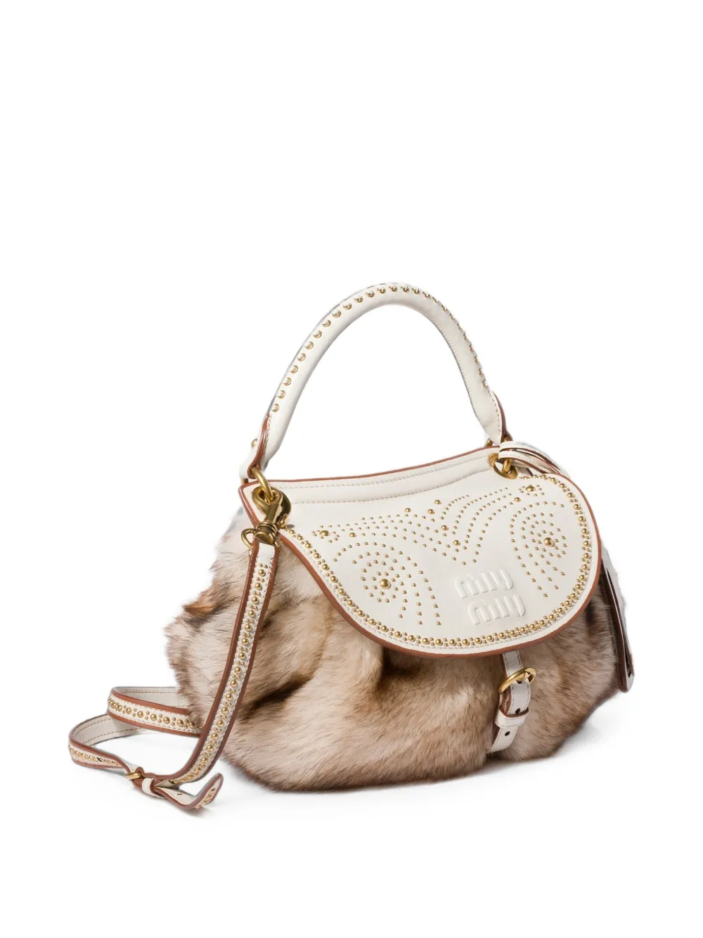 Miu Rendez-Vous lammy en nappaleren tas met metalen studs Beige