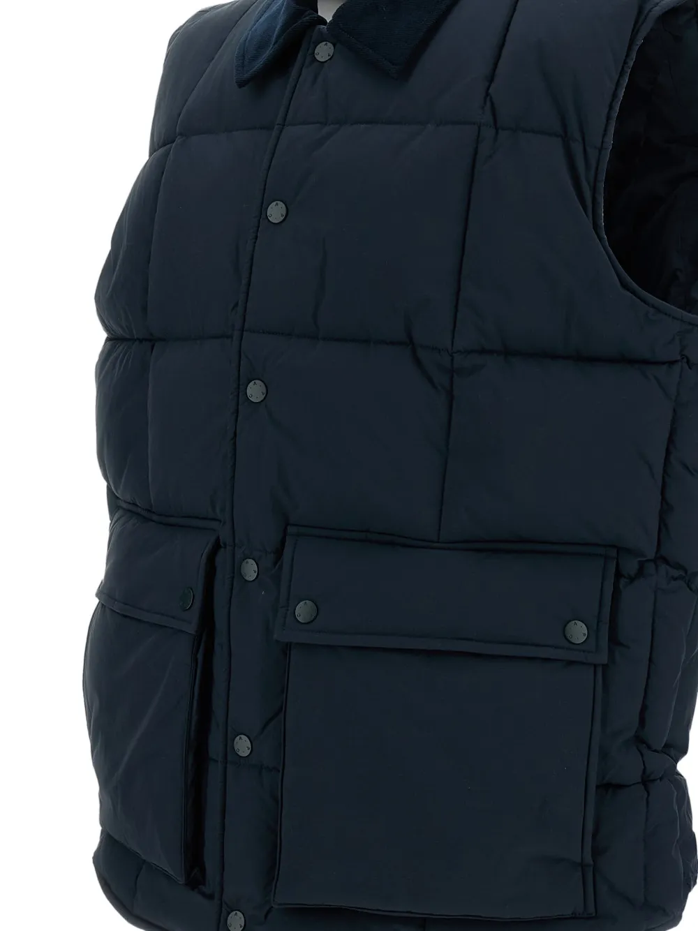 A.P.C. Jimmy gewatteerde bodywarmer met ribfluwelen kraag Blauw