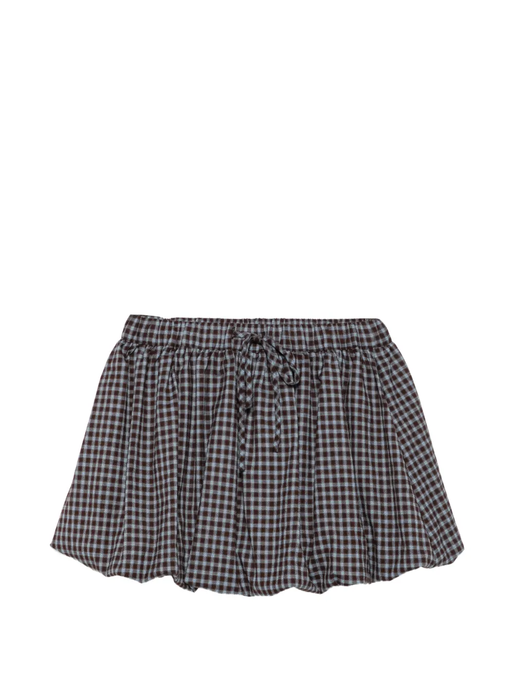 Eleh Check-pattern Puff Mini Skirt In Brown