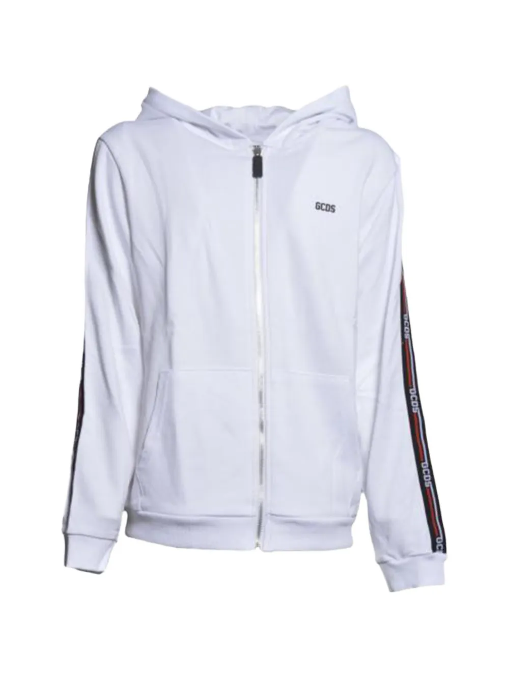 Gcds Kids logo-tape zip-up hoodie - Blanc