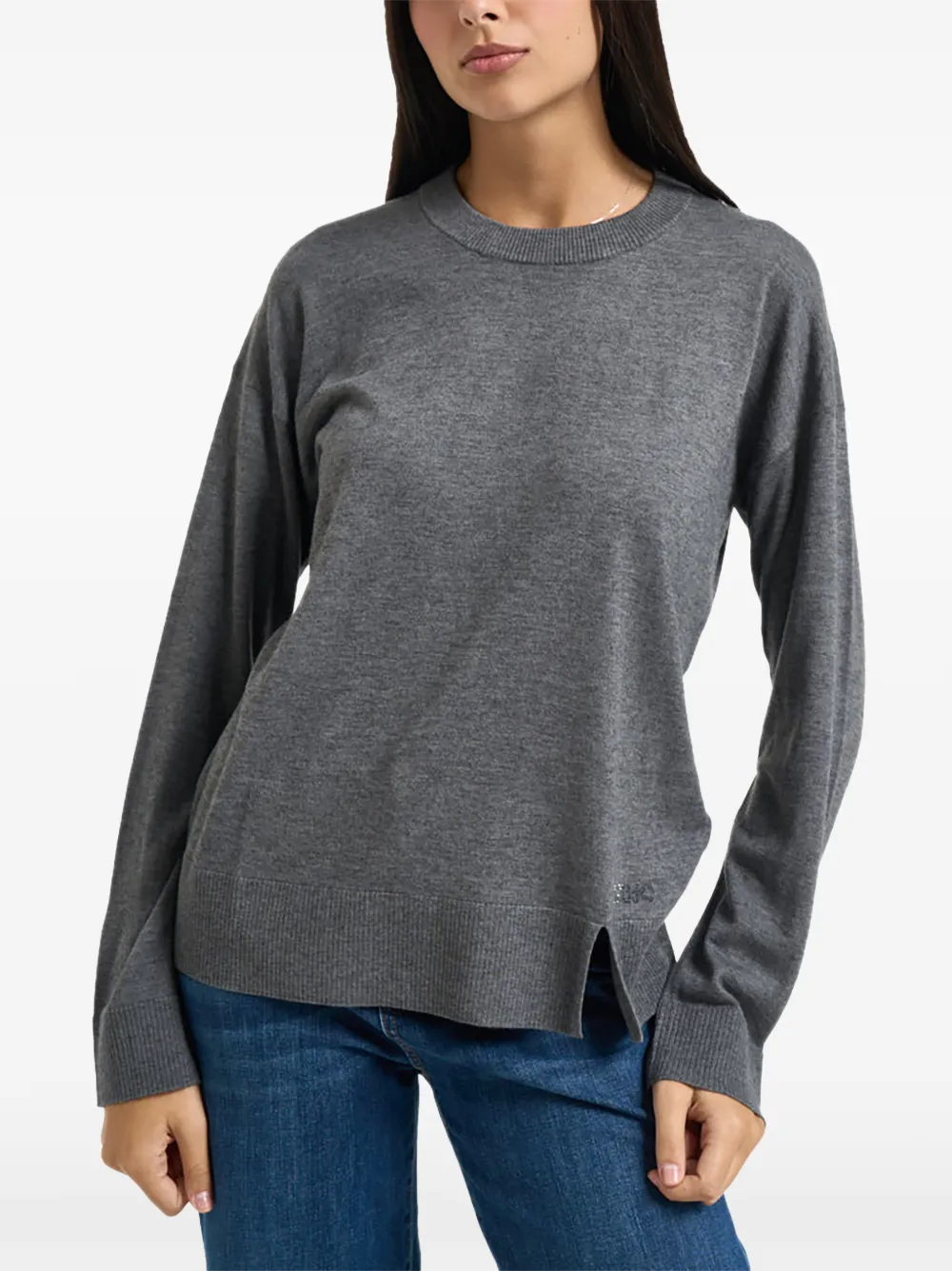 LIU JO rhinestone-logo side-slit sweater