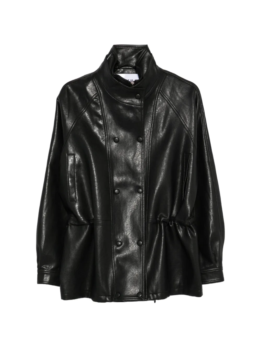 Eleh Double-breasted Faux-leather Jacket In Black