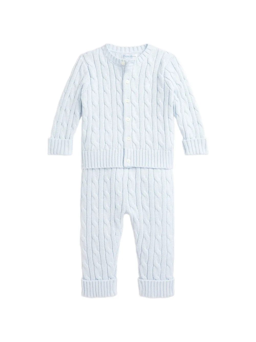 POLO RALPH LAUREN KIDS cable-knit cotton cardigan & trousers set - Blu
