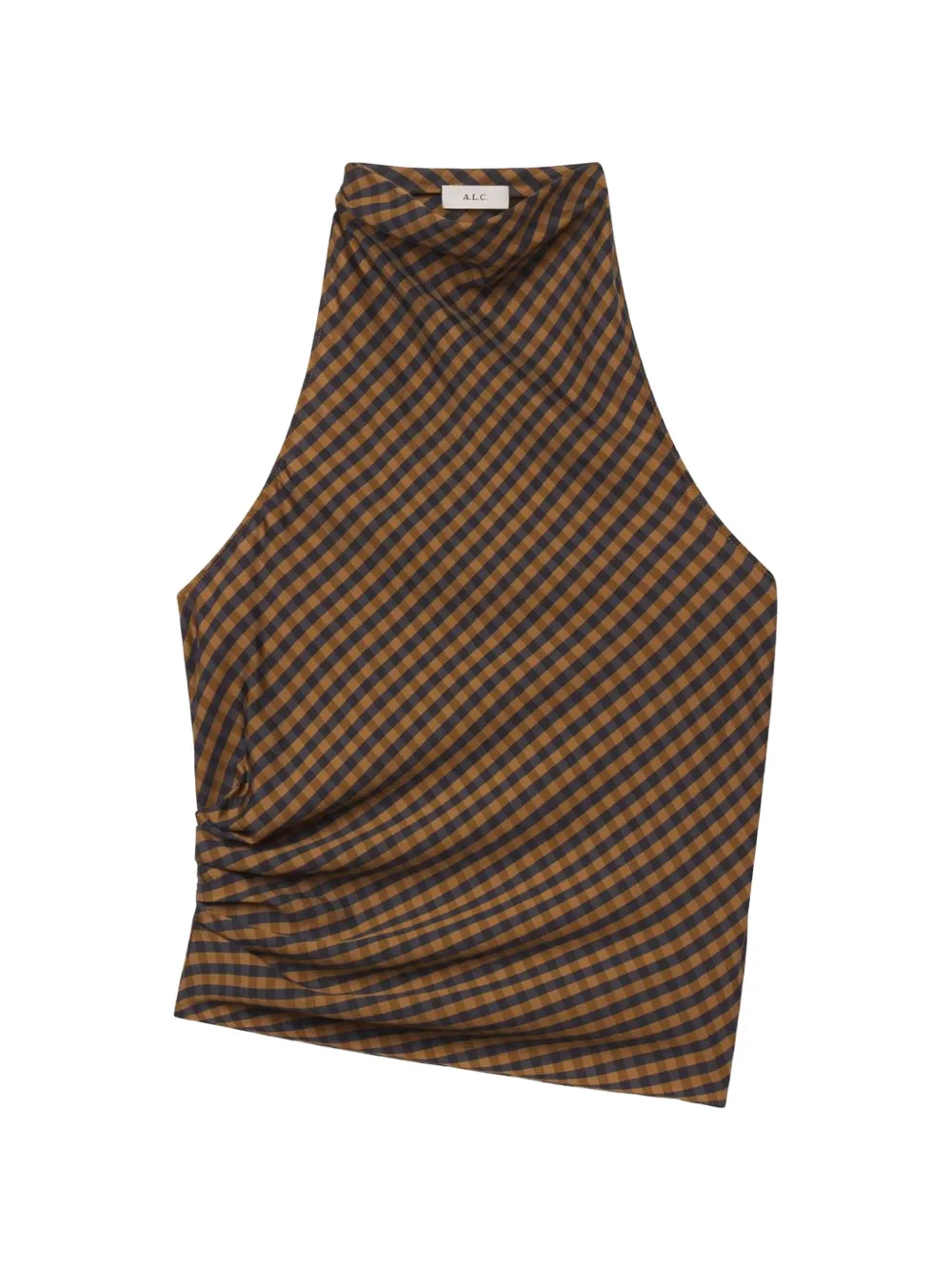 A.L.C. Penelope gingham-print asymmetric tank top - Marron