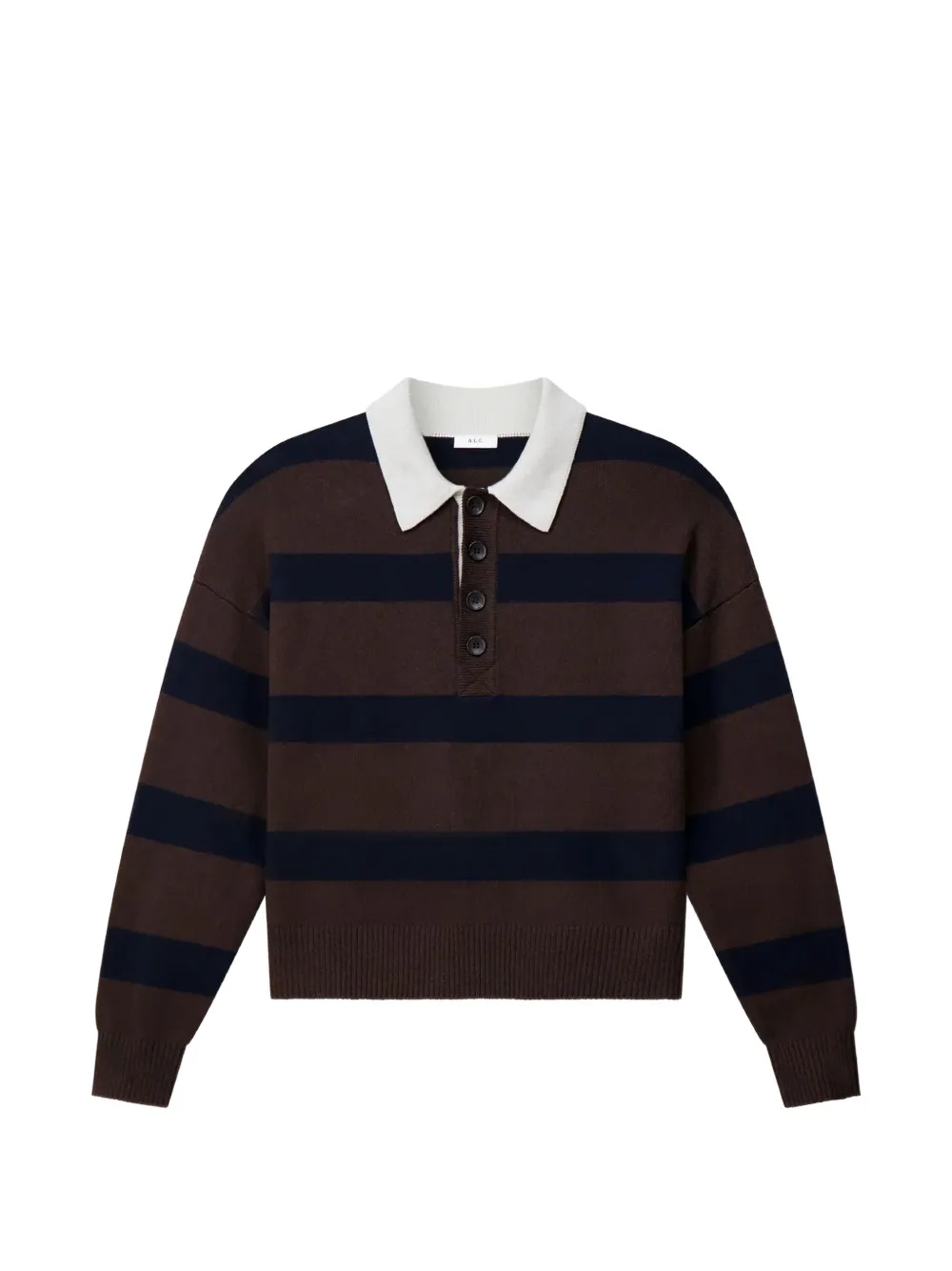 A.L.C. Alexa Striped Polo Top in Brown