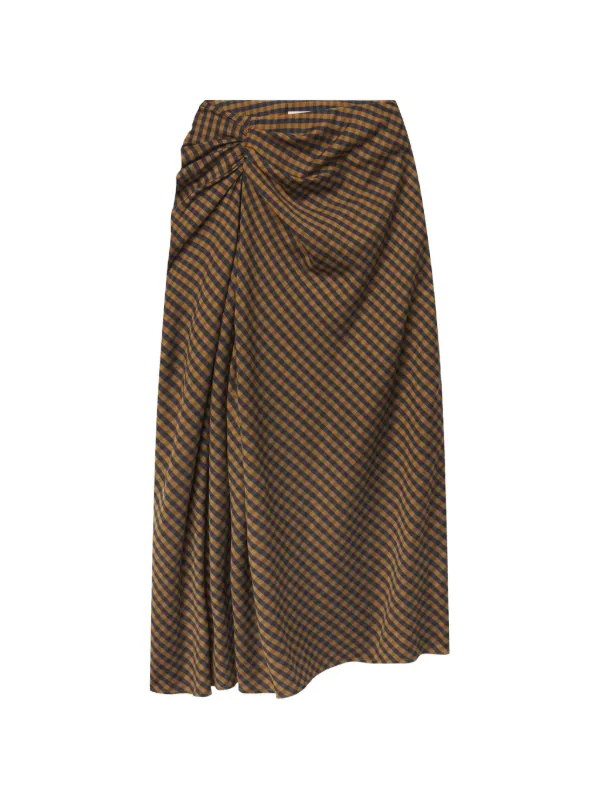 A.L.C. Jeans Gingham Gathered Midi Skirt in Brown