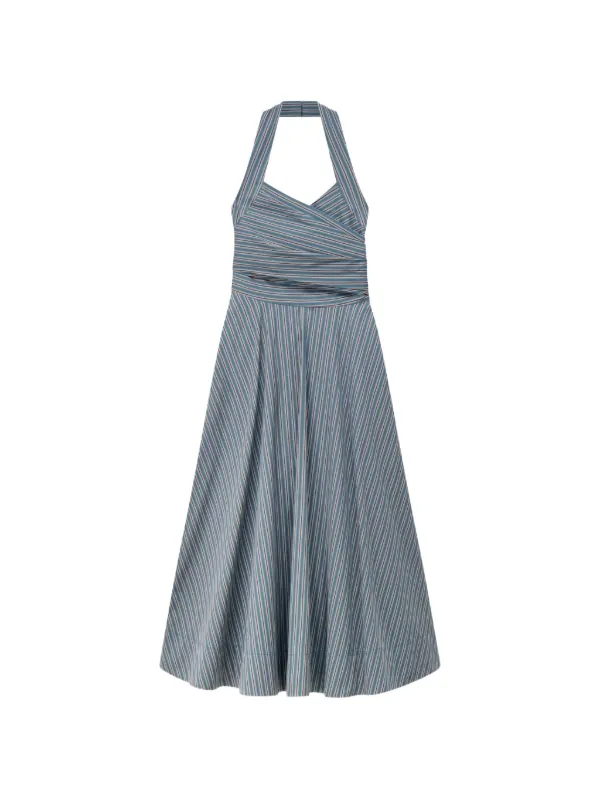 A.L.C. Magnolia Striped Halterneck Midi Dress in Blue