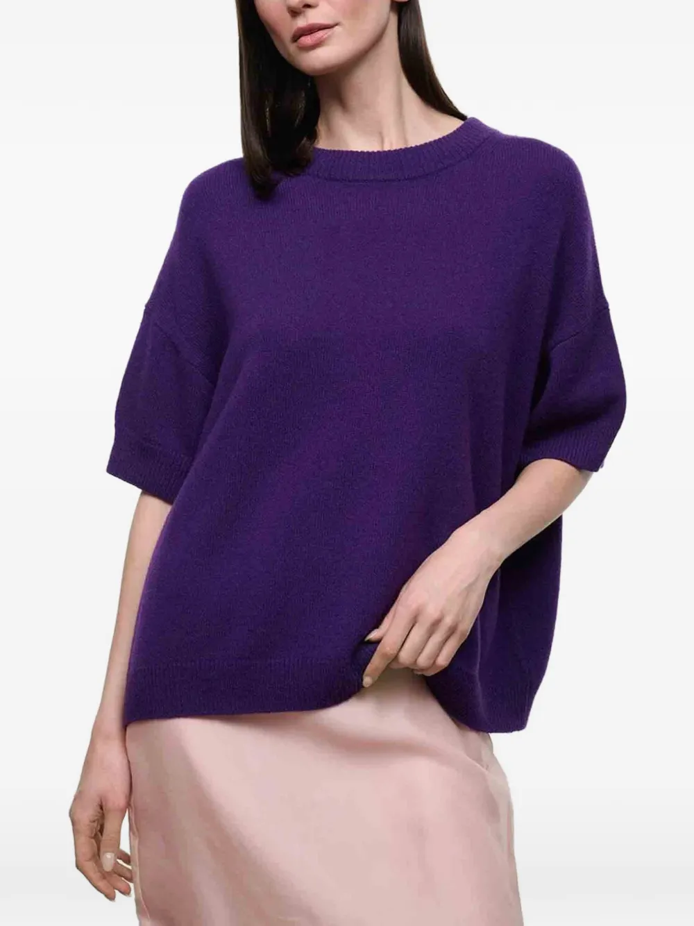 Staud Sorrento Short-sleeve Sweater In Purple