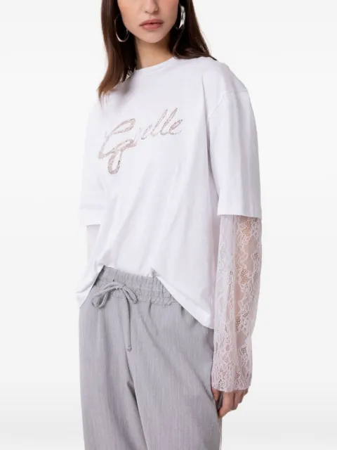 Gaëlle Paris lace-panelled logo-embroidered T-shirt