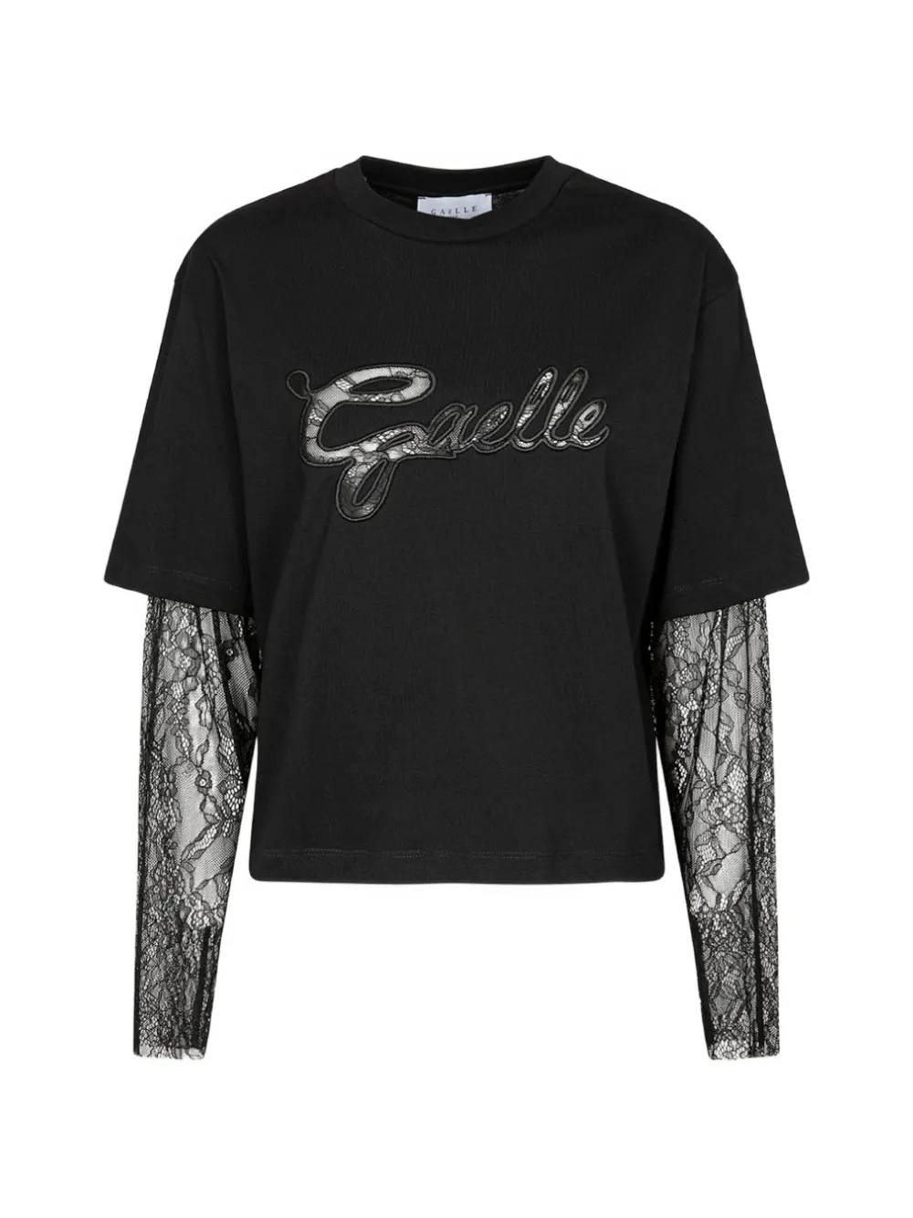 Gaëlle Paris lace-panel logo-patch T-shirt