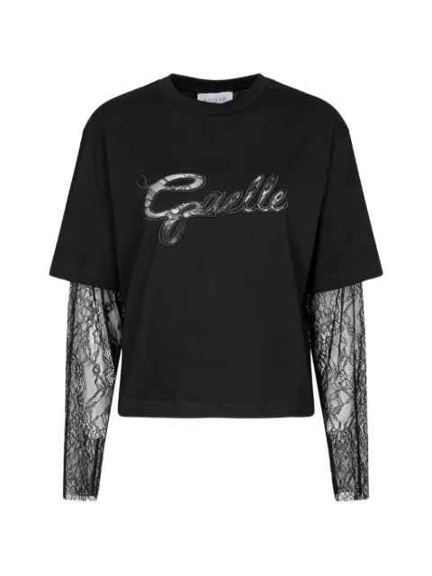 Gaëlle Paris lace-panel logo-patch T-shirt