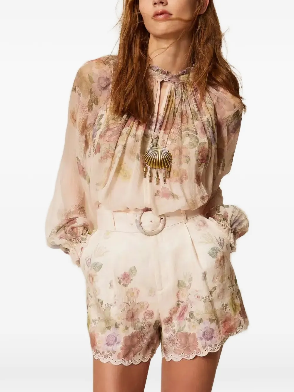 Twinset Floral Crépon Blouse In Neutrals
