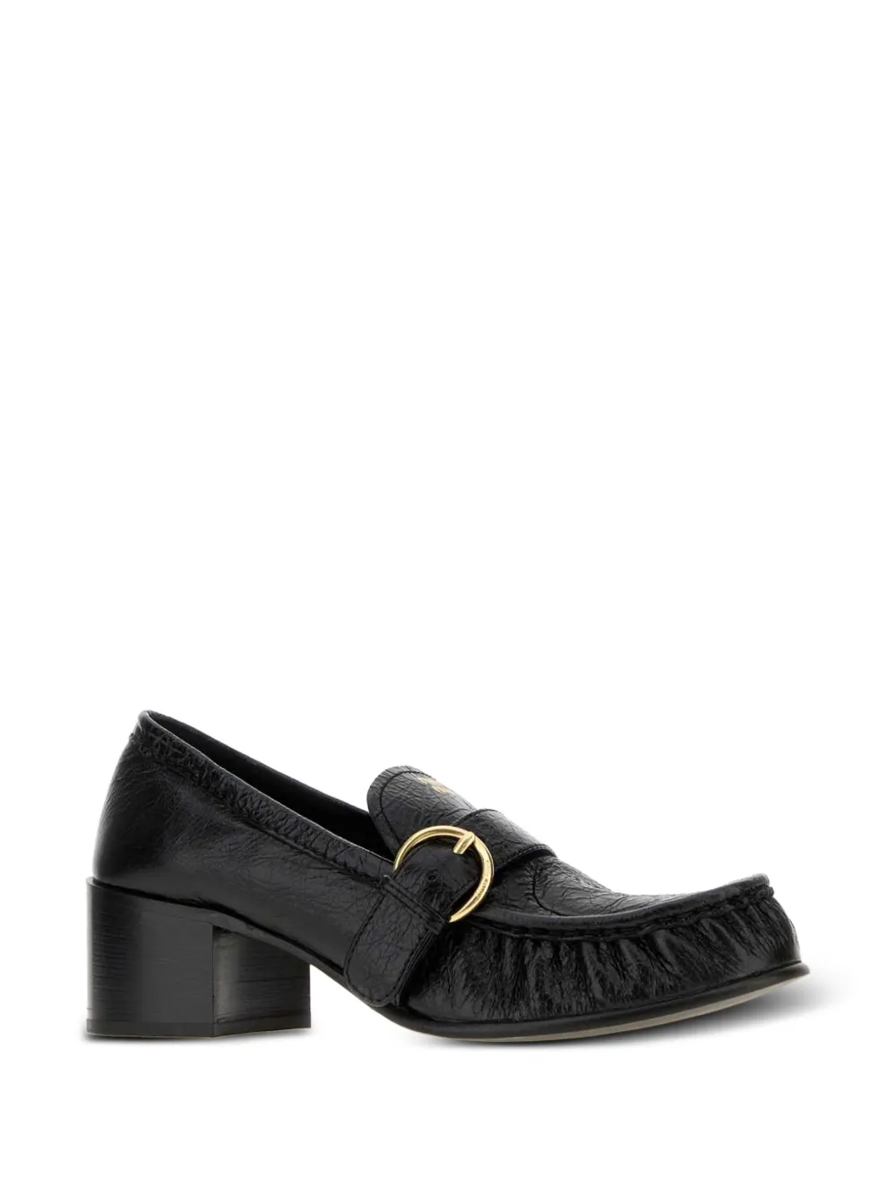 Miu buckle-detail crinkled leather loafers Zwart