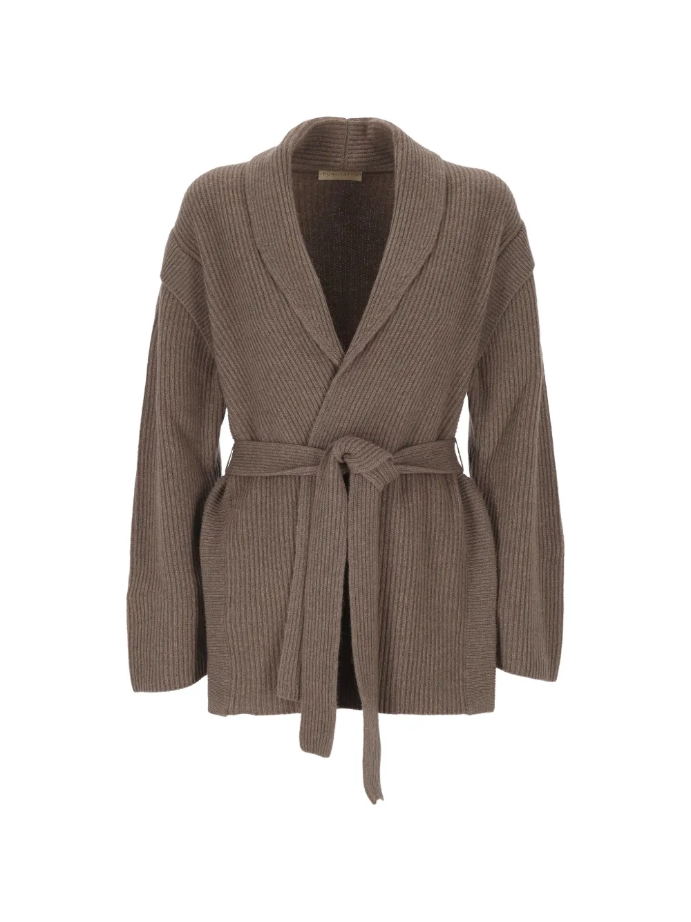 Purotatto belted ribbed-knit cardigan - Brown