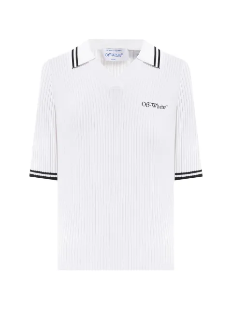 Off-White 로고 자수 골지 니트 탑