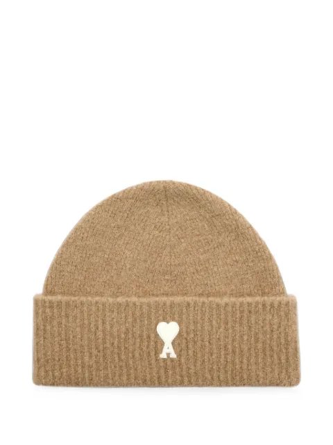 AMI Paris beige alpaca beanie with Ami de Coeur