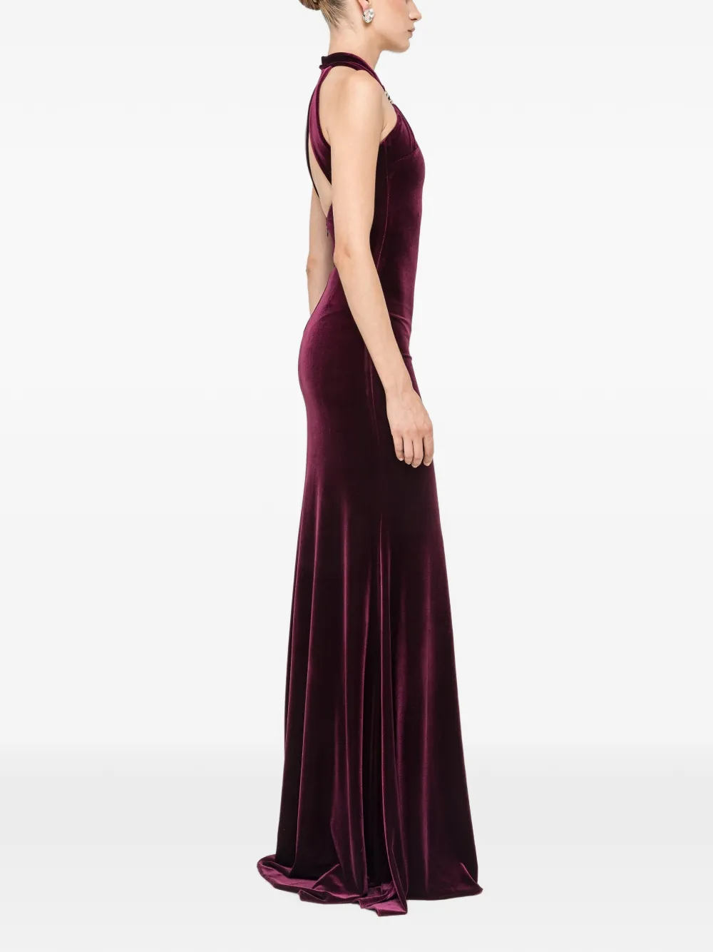 NISSA Fluwelen maxi-jurk met open achterkant Rood