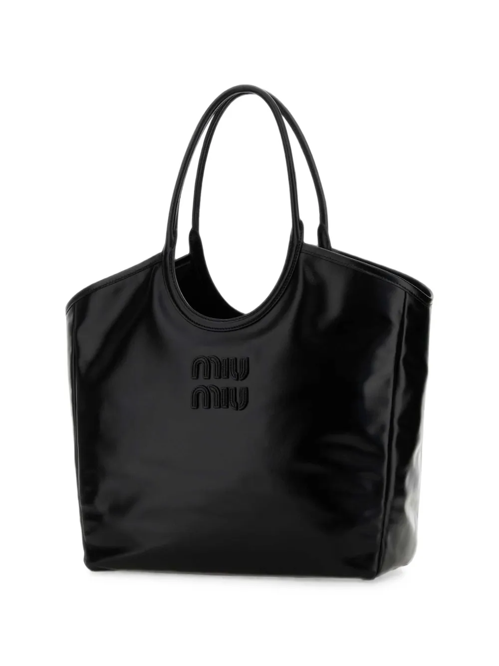 Miu Ivy leren shopper met logo-reliëf Zwart