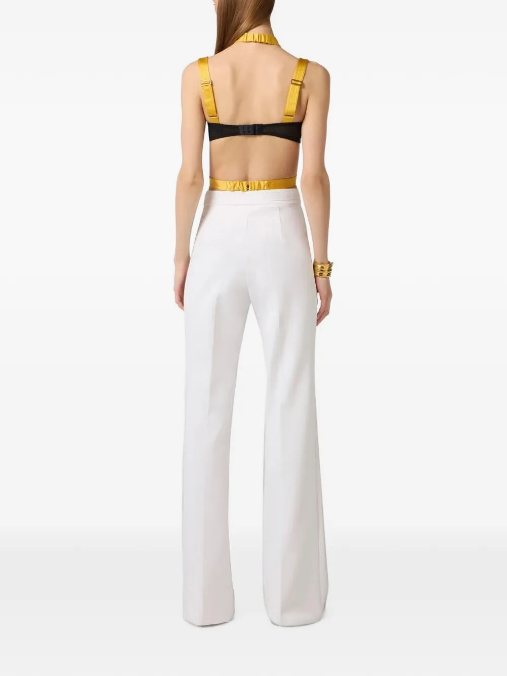 Elisabetta Franchi Broek van gelaagde stretch crêpe stof met geborduurd logo Wit