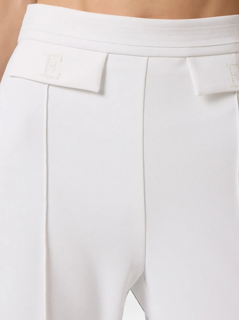Elisabetta Franchi Broek van gelaagde stretch crêpe stof met geborduurd logo Wit