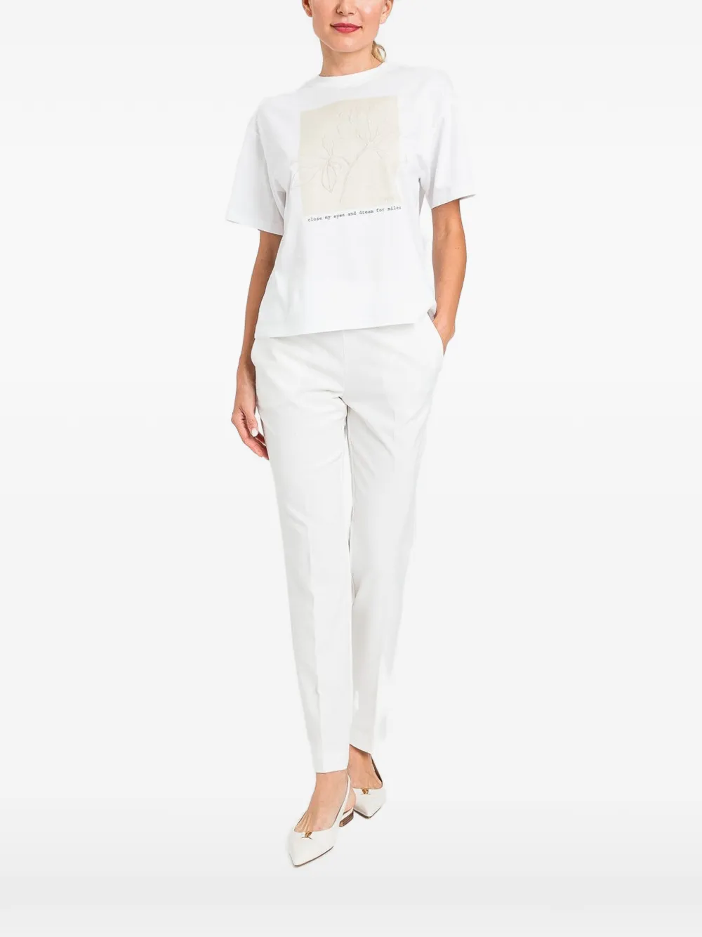 TWINSET floral-embroidered graphic-print T-shirt - Bianco