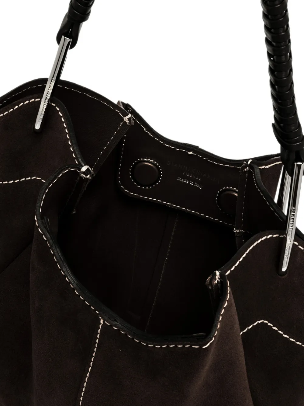 GIANNI CHIARINI Era suède schoudertas met contrasterend stiksel Bruin