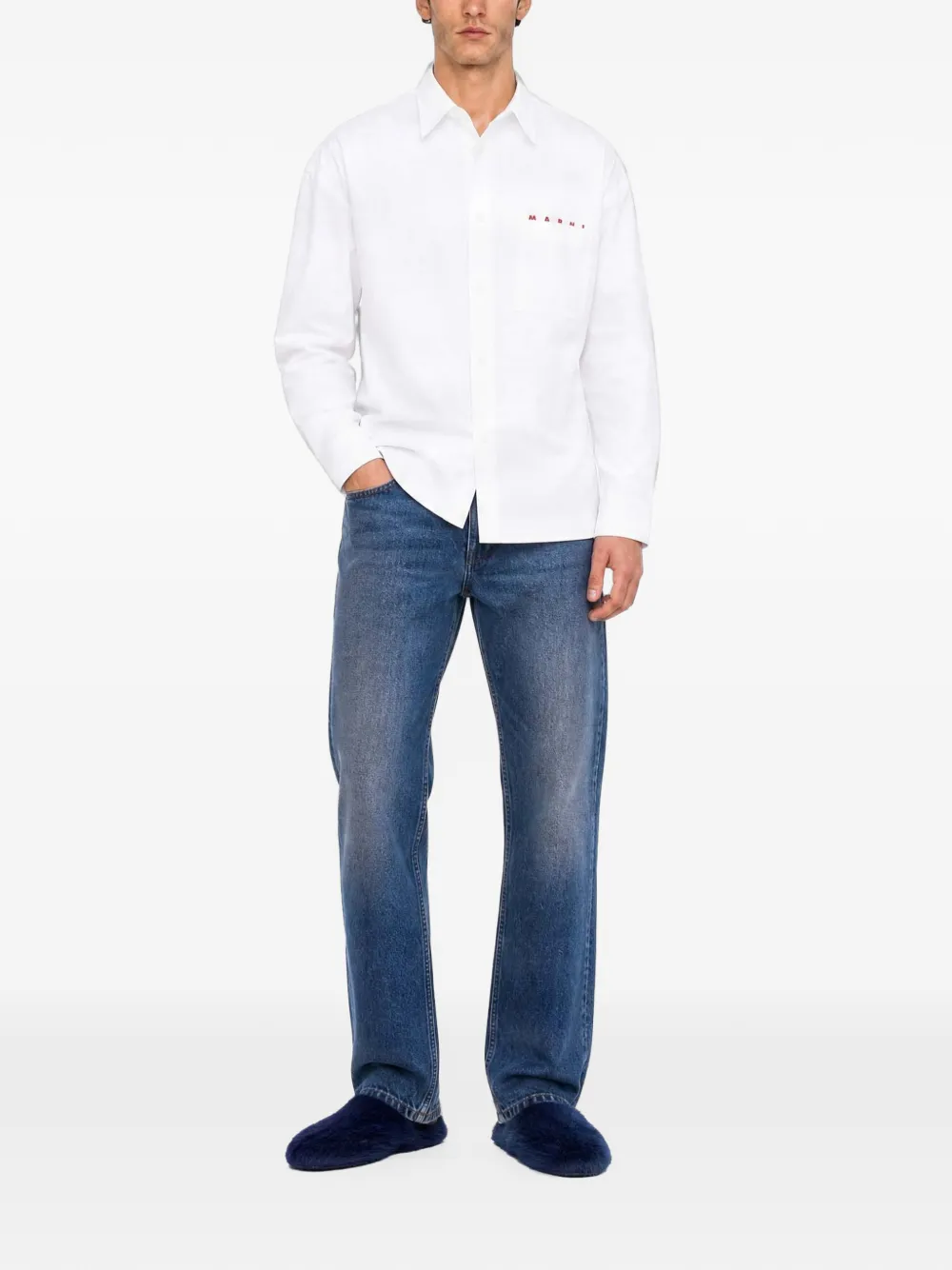 Marni logo-embroidered chest-pocket shirt Wit