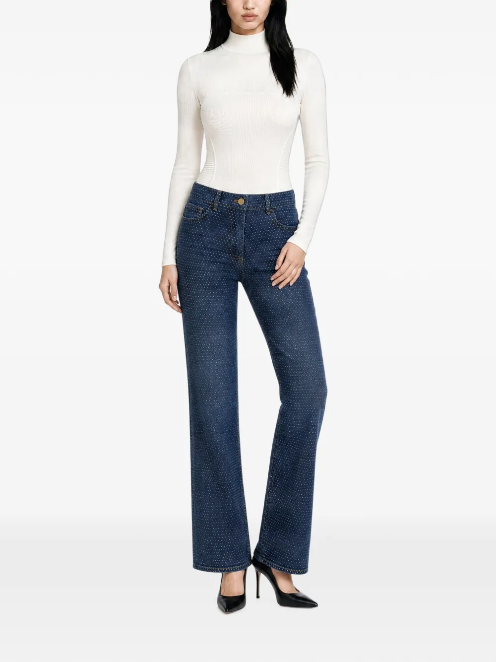 Elisabetta Franchi Body met mesh vlak Beige