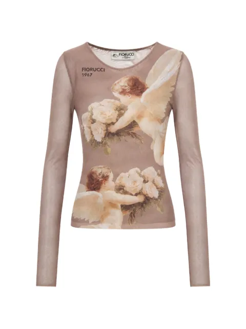 Fiorucci Bouquet Angels print mesh top