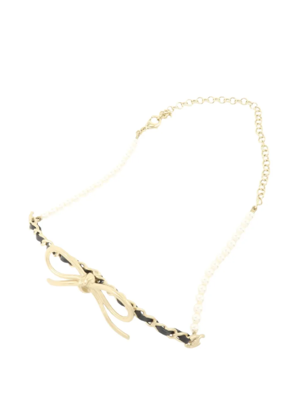 CHANEL Pre-Owned pearl and bow necklace - Oro