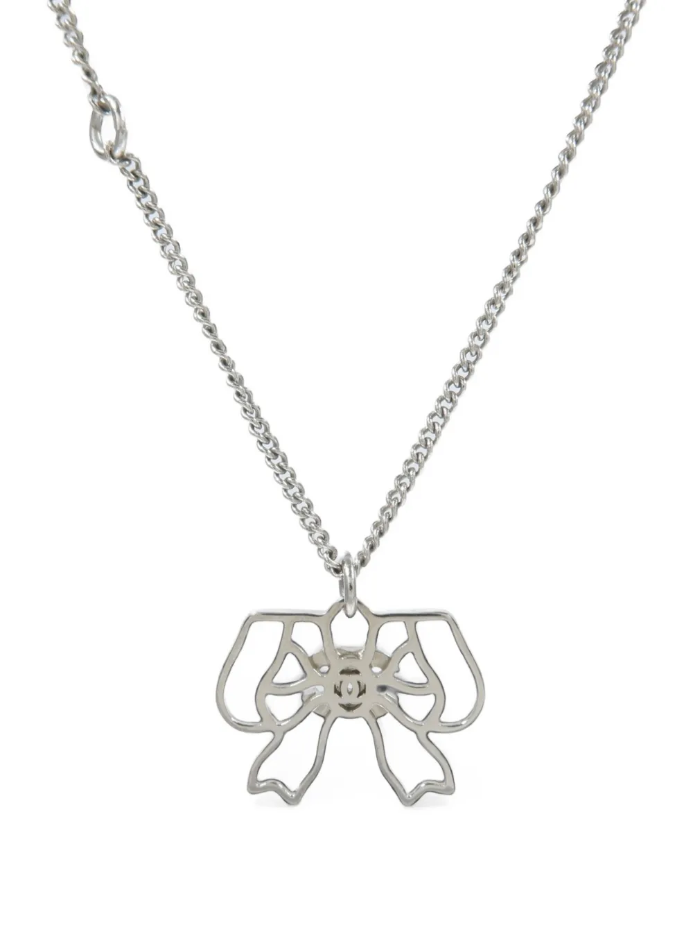 CHANEL Pre-Owned crystal CC bow necklace - Argento