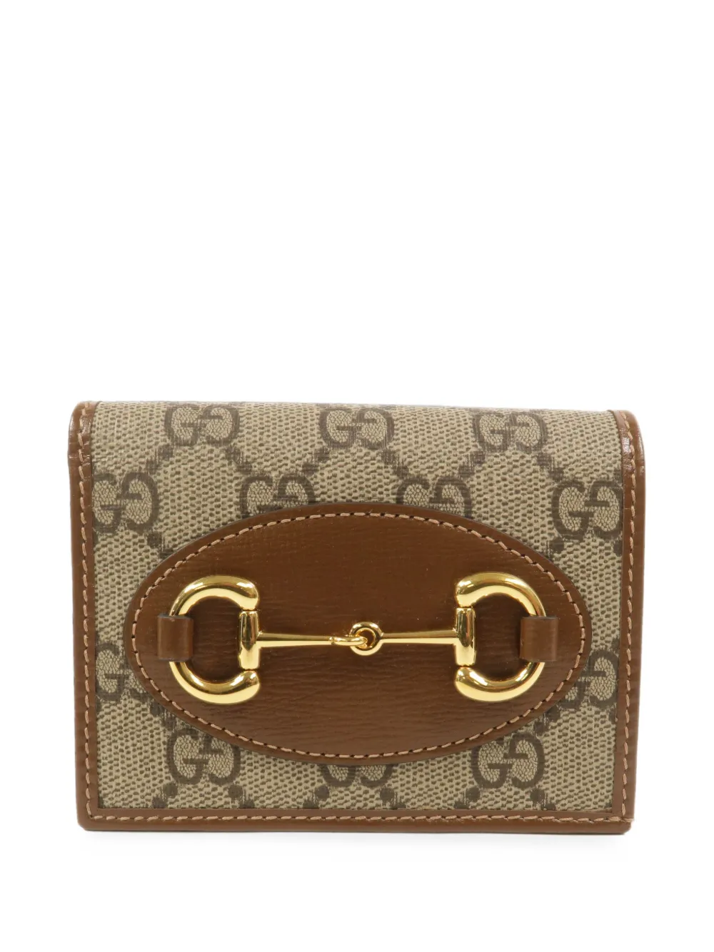 Pre-owned Gucci Horsebit 1955 Gg Supreme Card Case Wallet In Neutrals