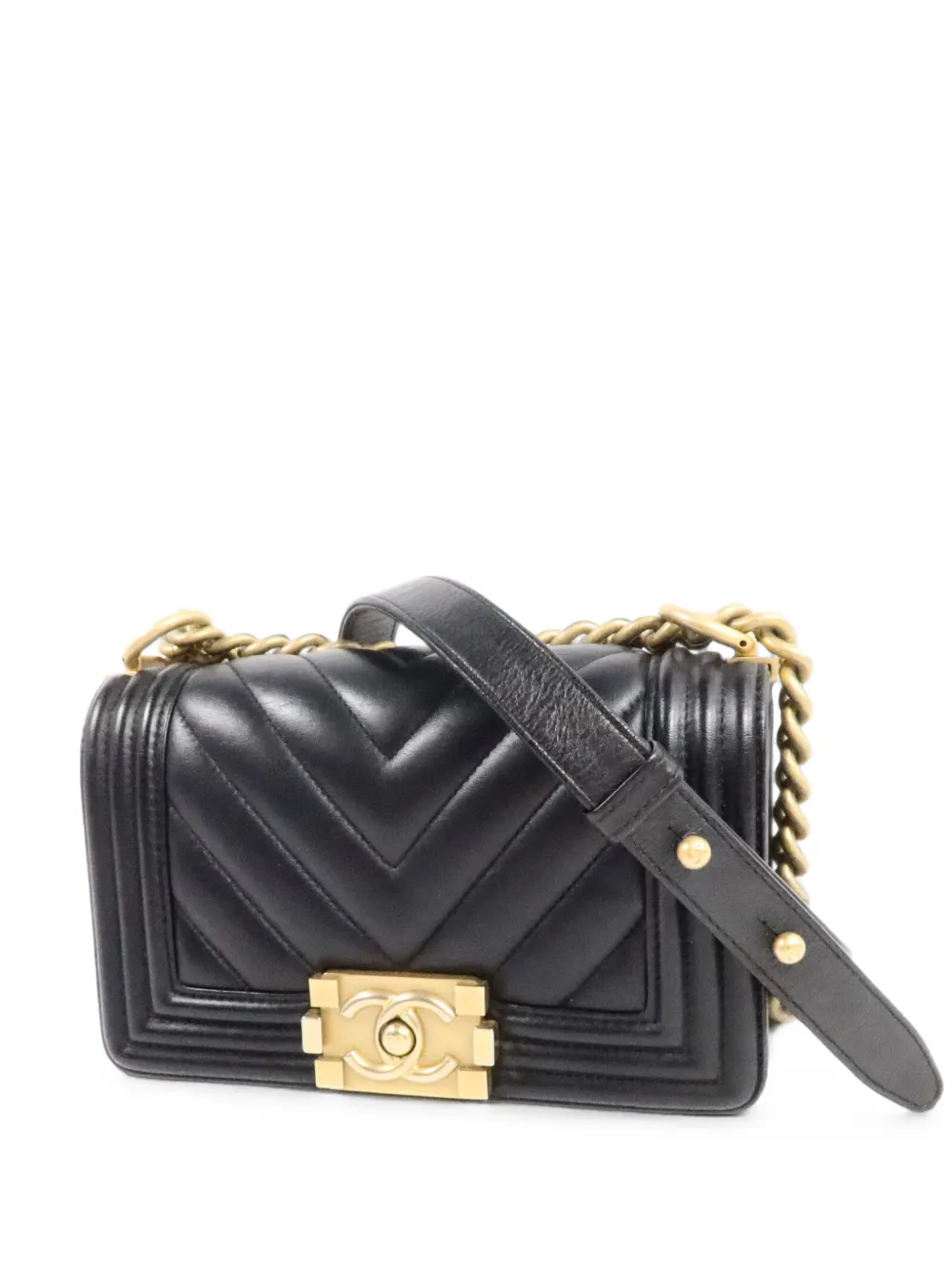 CHANEL Pre-Owned 20 Chanel Boy Schultertasche mit Chevron-Steppung - Schwarz
