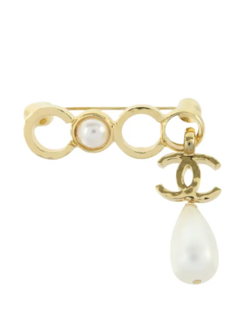 CHANEL Pre-Owned CC faux-pearl brooch