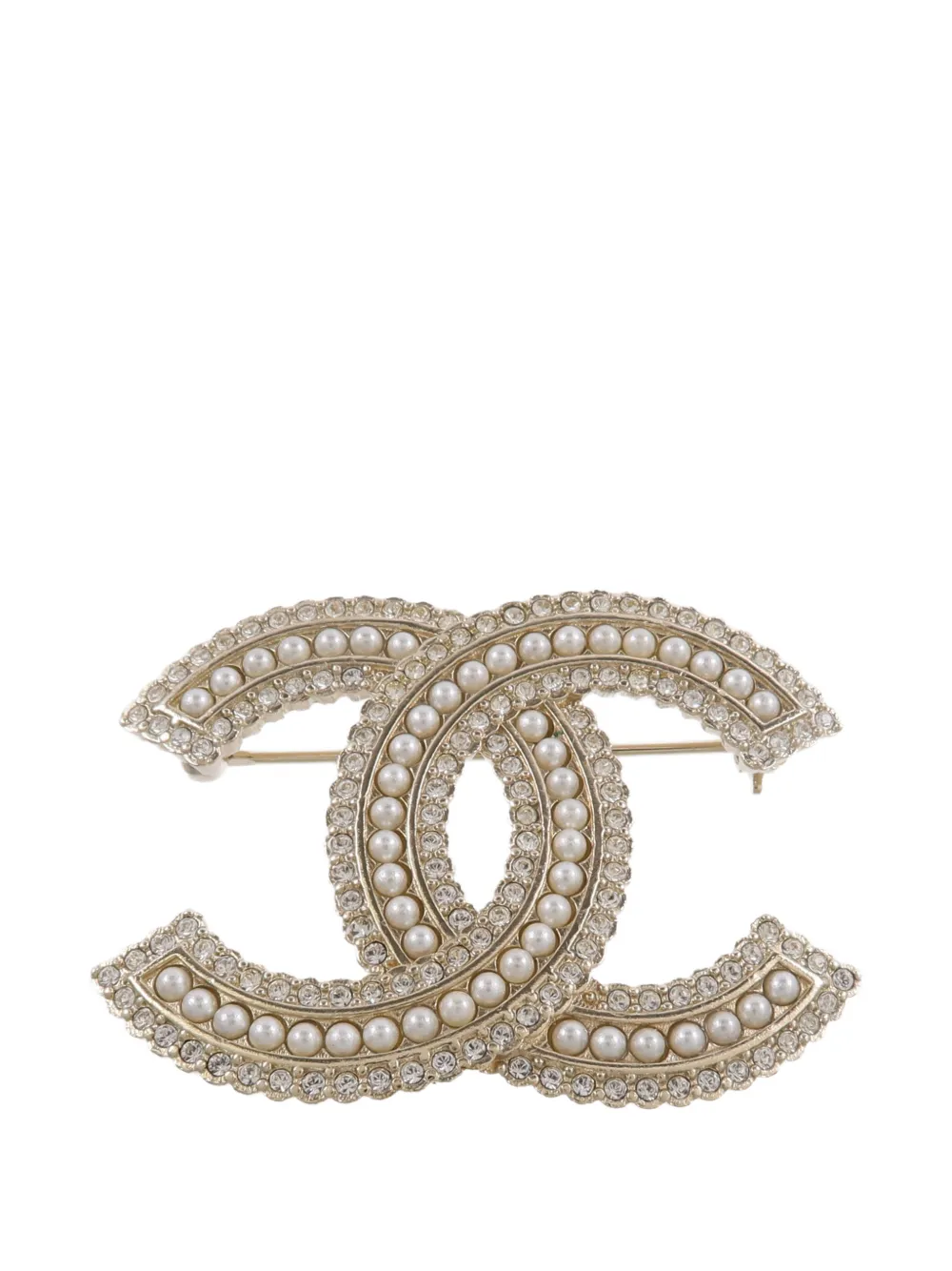 CHANEL Pre-Owned CC faux-pearl brooch - Gold