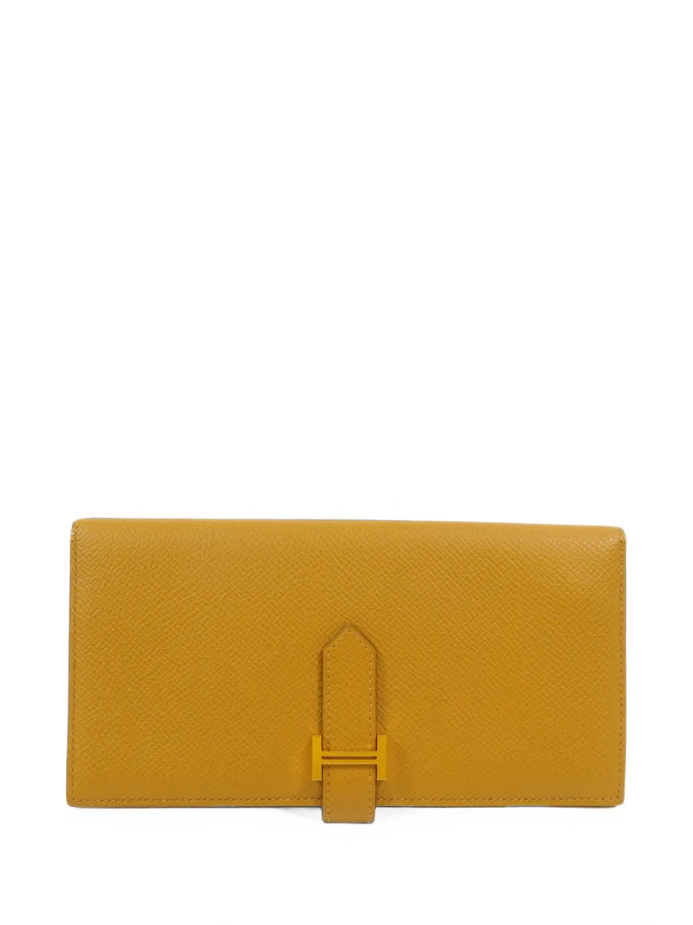 Pre-owned Hermes 20020 Bearn Leather Wallet In Yellow