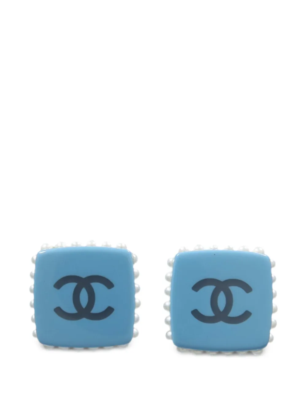CHANEL Pre-Owned CC pearl-trim earrings - Blu