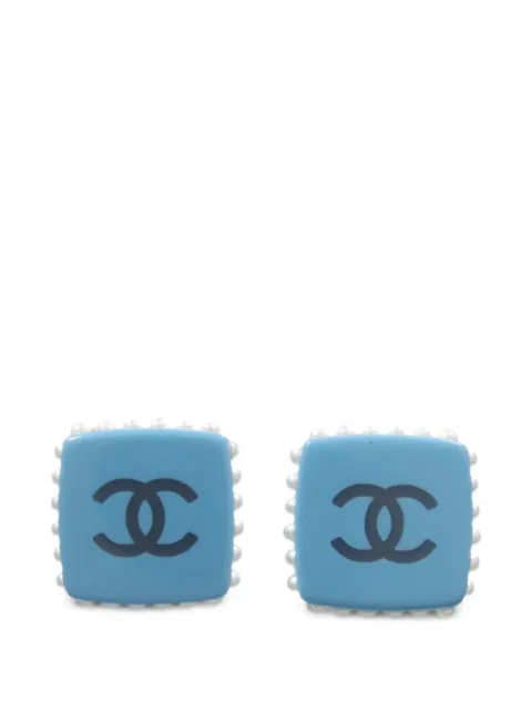 CHANEL Pre-Owned CC 珠饰边饰耳环